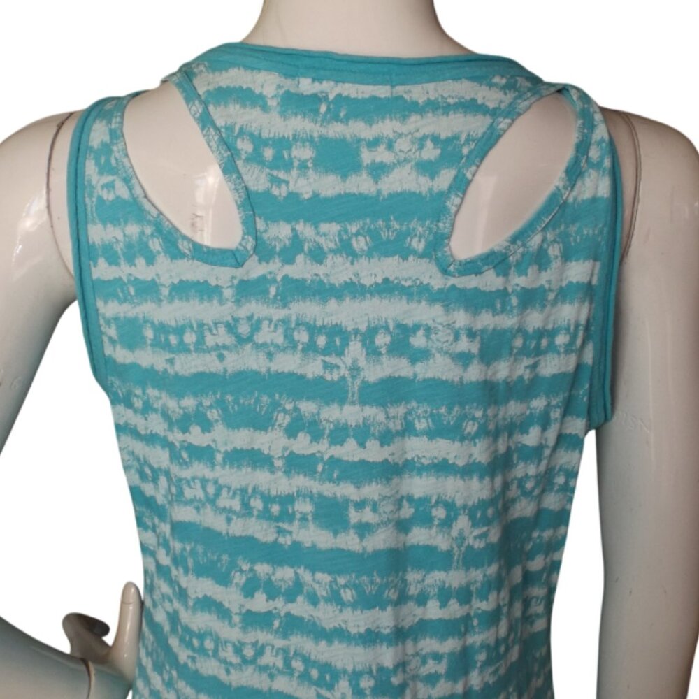 FRESH PRODUCE Dress, M, Aqua/Blue, White abstract stripes, Cut-out back, Jersey - Picture 6 of 13